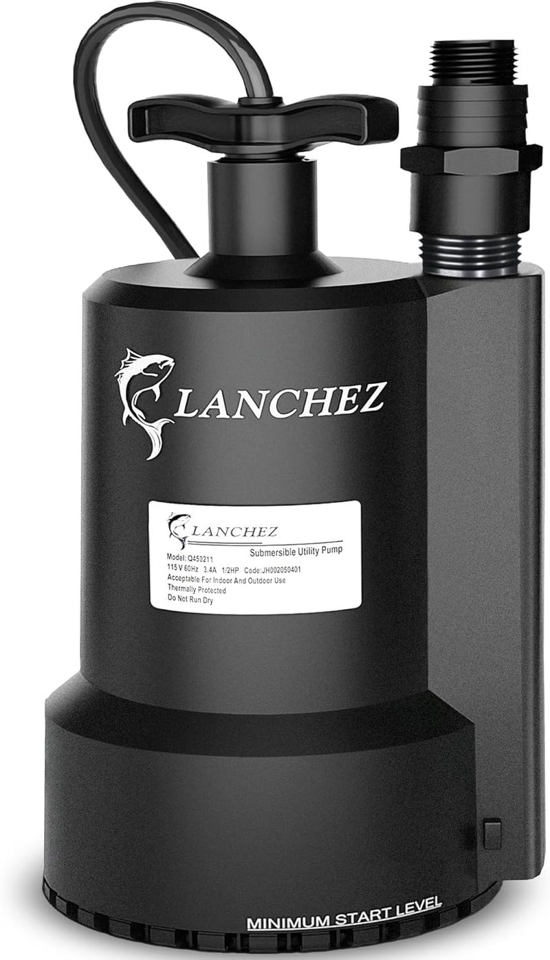 LANCHEZ Sump Pump, 1/2 HP 2450GPH Submersible Water Pump, Thermoplastic Portable Electric Transfer Pump Utility Pump for Hot Tub Swimming Pool Basement Garden Pond Tubs Draining with 10FT Cord, Manual - Image 1